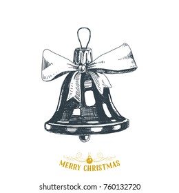 Beautiful vector hand drawn christmas bell Illustration. Detailed retro style images. Vintage sketch Element for labels design. 