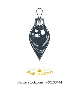 Beautiful vector hand drawn christmas ball Illustration. Detailed retro style images. Vintage sketch Element for labels design. 