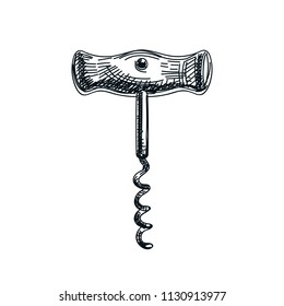 Beautiful vector hand drawn corkscrew Illustration. Detailed retro style image. Vintage sketch element for labels, packaging and cards design. Modern background.