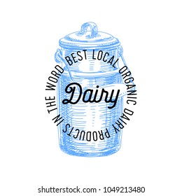 Beautiful vector hand drawn dairy logo. Detailed retro style illustration. Vintage sketch for labels design.