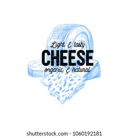 Beautiful vector hand drawn dairy products logo. Detailed retro style illustration. Vintage sketch for labels design.