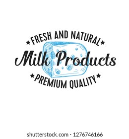 Beautiful vector hand drawn dairy products logo. Detailed retro style illustration. Vintage sketch for labels design.