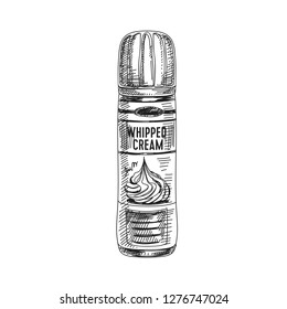 Beautiful vector hand drawn dairy Illustration. Detailed retro style whip spray cream image. Vintage sketch element for labels, packaging and cards design. Modern background.