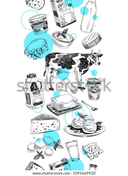 Beautiful Vector Hand Drawn Dairy Products Stock Vector Royalty Free