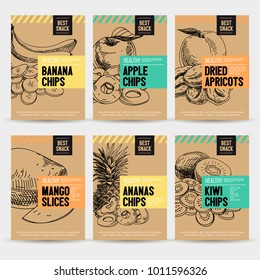 Beautiful vector hand drawn healthy snack card set. Detailed trendy style images. Modern sketch elements collection for packaging design.