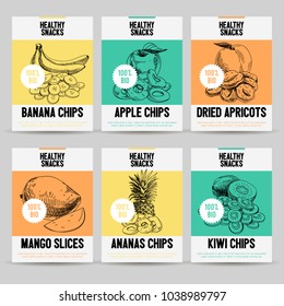 Beautiful vector hand drawn healthy snack card set. Detailed trendy style images. Modern sketch elements collection for packaging design.