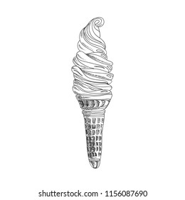 Beautiful vector hand drawn ice cream in waffle croissant Illustration. Detailed retro style image. Vintage sketch element for labels, packaging and cards design. Modern background.