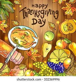 Beautiful vector hand drawn illustration thanksgiving food