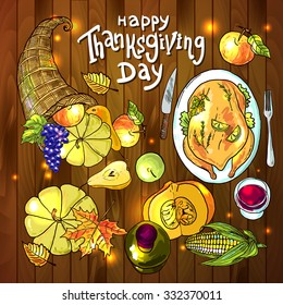 Beautiful vector hand drawn illustration thanksgiving food
