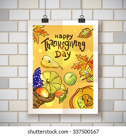 Beautiful vector hand drawn illustration thanksgiving food