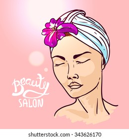 Beautiful vector hand drawn illustration beauty salon. Makeup.