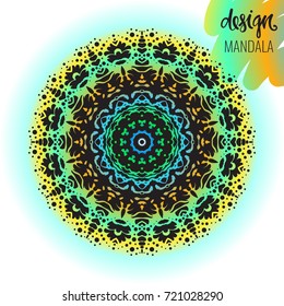 Beautiful vector hand drawn Indian ornament mandala on grunge background in watercolor style. Can be used to print on the phone, to create a poster, tattoo, yoga Mat.