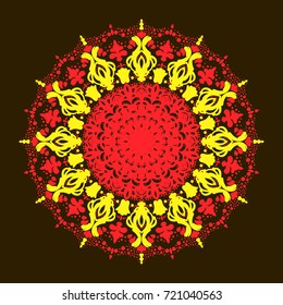 Beautiful vector hand drawn Indian ornament mandala on grunge background in watercolor style. Can be used to print on the phone, to create a poster, tattoo, yoga Mat.