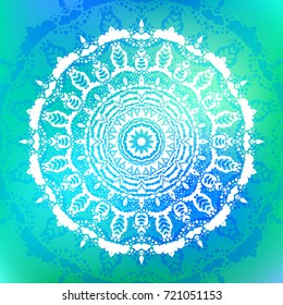 Beautiful vector hand drawn Indian ornament mandala on grunge background in watercolor style. Can be used to print on the phone, to create a poster, tattoo, yoga Mat.