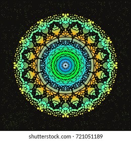 Beautiful vector hand drawn Indian ornament mandala on grunge background in watercolor style. Can be used to print on the phone, to create a poster, tattoo, yoga Mat.
