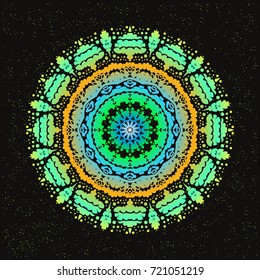 Beautiful vector hand drawn Indian ornament mandala on grunge background in watercolor style. Can be used to print on the phone, to create a poster, tattoo, yoga Mat.