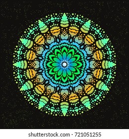 Beautiful vector hand drawn Indian ornament mandala on grunge background in watercolor style. Can be used to print on the phone, to create a poster, tattoo, yoga Mat.