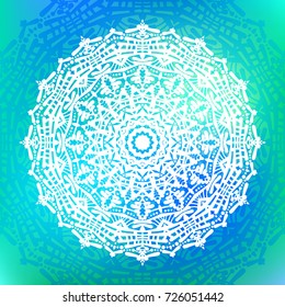 Beautiful vector hand drawn Indian ornament mandala on grunge background in watercolor style. Can be used to print on the phone, to create a poster, tattoo, yoga Mat.