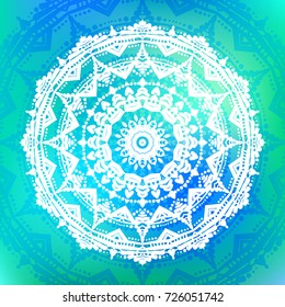 Beautiful vector hand drawn Indian ornament mandala on grunge background in watercolor style. Can be used to print on the phone, to create a poster, tattoo, yoga Mat.