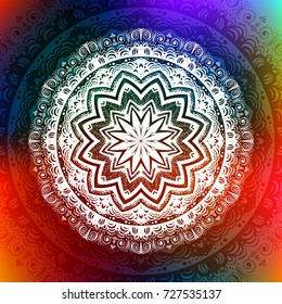 Beautiful vector hand drawn Indian ornament mandala on grunge background in watercolor style. Can be used to print on the phone, to create a poster, tattoo, yoga Mat.