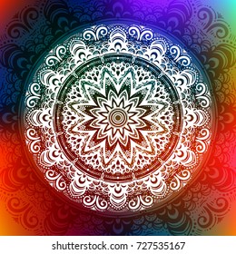 Beautiful vector hand drawn Indian ornament mandala on grunge background in watercolor style. Can be used to print on the phone, to create a poster, tattoo, yoga Mat.