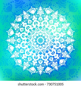 Beautiful vector hand drawn Indian ornament mandala on grunge background in watercolor style. Can be used to print on the phone, to create a poster, tattoo, yoga Mat.