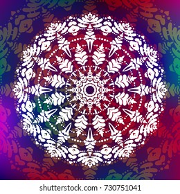 Beautiful vector hand drawn Indian ornament mandala on grunge background in watercolor style. Can be used to print on the phone, to create a poster, tattoo, yoga Mat.