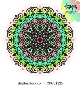 Beautiful vector hand drawn Indian ornament mandala on grunge background in watercolor style. Can be used to print on the phone, to create a poster, tattoo, yoga Mat.