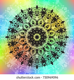 Beautiful vector hand drawn Indian ornament mandala on grunge background in watercolor style. Can be used to print on the phone, to create a poster, tattoo, yoga Mat.