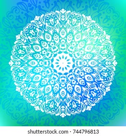 Beautiful vector hand drawn Indian ornament mandala on grunge background in watercolor style. Can be used to print on the phone, to create a poster, tattoo, yoga Mat.