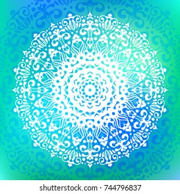 Beautiful vector hand drawn Indian ornament mandala on grunge background in watercolor style. Can be used to print on the phone, to create a poster, tattoo, yoga Mat.
