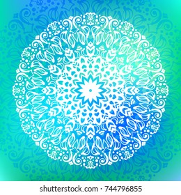 Beautiful vector hand drawn Indian ornament mandala on grunge background in watercolor style. Can be used to print on the phone, to create a poster, tattoo, yoga Mat.