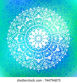 Beautiful vector hand drawn Indian ornament mandala on grunge background in watercolor style. Can be used to print on the phone, to create a poster, tattoo, yoga Mat.