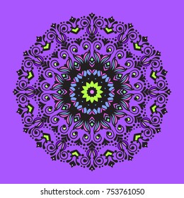 Beautiful vector hand drawn Indian ornament mandala on grunge background in watercolor style. Can be used to print on the phone, to create a poster, tattoo, yoga Mat.