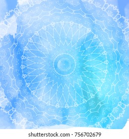 Beautiful vector hand drawn Indian ornament mandala on grunge background in watercolor style. Can be used to print on the phone, to create a poster, tattoo, yoga Mat.