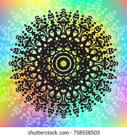 Beautiful vector hand drawn Indian ornament mandala on grunge background in watercolor style. Can be used to print on the phone, to create a poster, tattoo, yoga Mat.