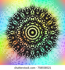 Beautiful vector hand drawn Indian ornament mandala on grunge background in watercolor style. Can be used to print on the phone, to create a poster, tattoo, yoga Mat.