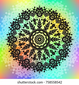 Beautiful vector hand drawn Indian ornament mandala on grunge background in watercolor style. Can be used to print on the phone, to create a poster, tattoo, yoga Mat.