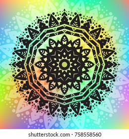 Beautiful vector hand drawn Indian ornament mandala on grunge background in watercolor style. Can be used to print on the phone, to create a poster, tattoo, yoga Mat.