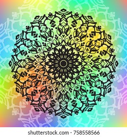 Beautiful vector hand drawn Indian ornament mandala on grunge background in watercolor style. Can be used to print on the phone, to create a poster, tattoo, yoga Mat.