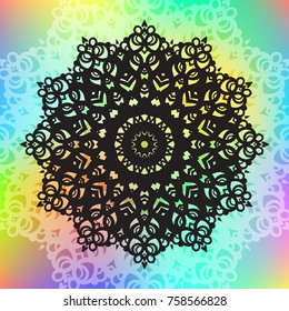 Beautiful vector hand drawn Indian ornament mandala on grunge background in watercolor style. Can be used to print on the phone, to create a poster, tattoo, yoga Mat.