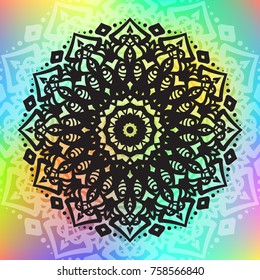 Beautiful vector hand drawn Indian ornament mandala on grunge background in watercolor style. Can be used to print on the phone, to create a poster, tattoo, yoga Mat.