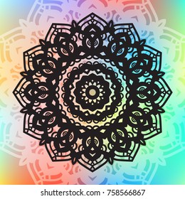 Beautiful vector hand drawn Indian ornament mandala on grunge background in watercolor style. Can be used to print on the phone, to create a poster, tattoo, yoga Mat.