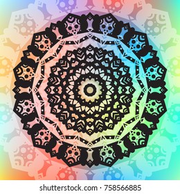 Beautiful vector hand drawn Indian ornament mandala on grunge background in watercolor style. Can be used to print on the phone, to create a poster, tattoo, yoga Mat.