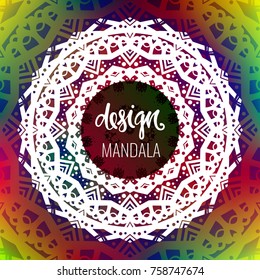 Beautiful vector hand drawn Indian ornament mandala on grunge background in watercolor style. Can be used to print on the phone, to create a poster, tattoo, yoga Mat.