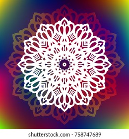 Beautiful vector hand drawn Indian ornament mandala on grunge background in watercolor style. Can be used to print on the phone, to create a poster, tattoo, yoga Mat.