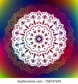 Beautiful vector hand drawn Indian ornament mandala on grunge background in watercolor style. Can be used to print on the phone, to create a poster, tattoo, yoga Mat.