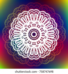 Beautiful vector hand drawn Indian ornament mandala on grunge background in watercolor style. Can be used to print on the phone, to create a poster, tattoo, yoga Mat.