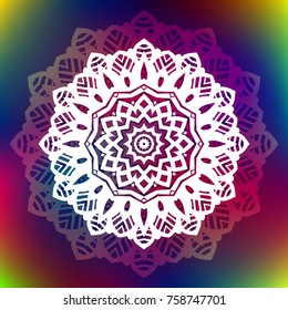 Beautiful vector hand drawn Indian ornament mandala on grunge background in watercolor style. Can be used to print on the phone, to create a poster, tattoo, yoga Mat.