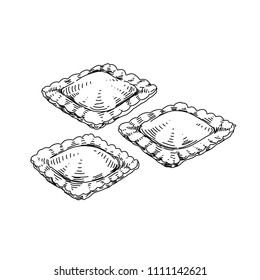 Beautiful vector hand drawn pasta Illustration. Detailed retro style image. Vintage sketch element for labels, packaging and cards design. Modern background.